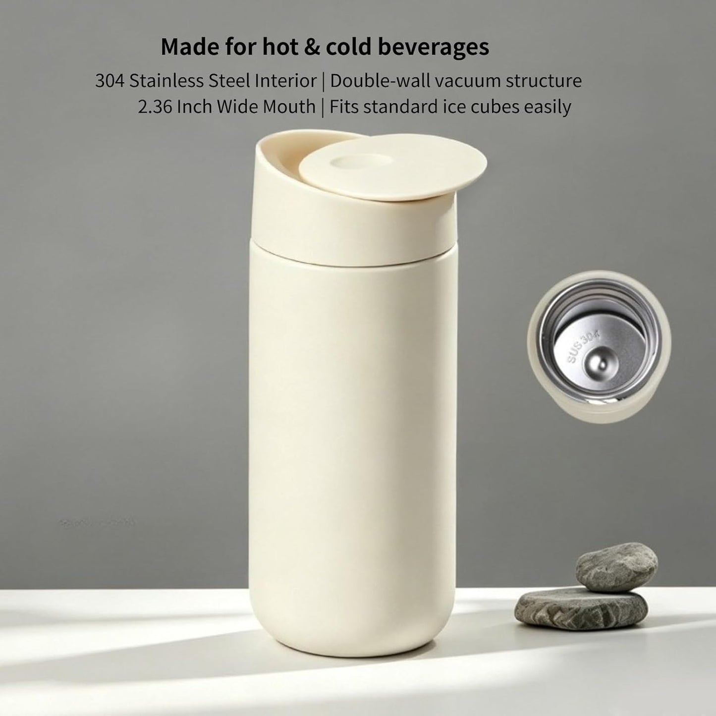 Minimalist Insulated Tumbler for Calm Daily Rituals, 16oz Double Wall Slide Lid Coffee Cup for Home Office Travel (Dark Gray)