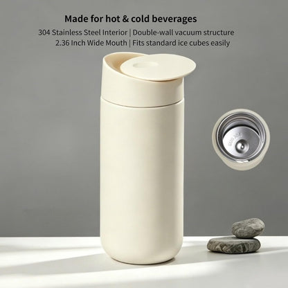 Minimalist Insulated Tumbler for Calm Daily Rituals, 16oz Double Wall Slide Lid Coffee Cup for Home Office Travel (Dark Gray)