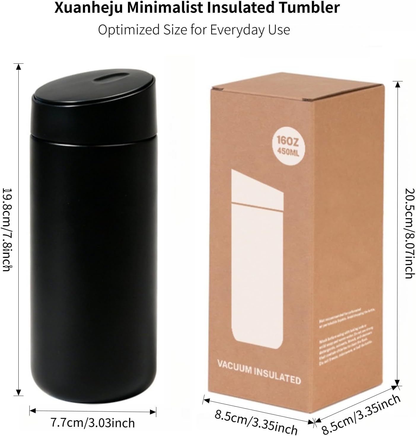 Minimalist Insulated Tumbler for Calm Daily Rituals, 16oz Double Wall Slide Lid Coffee Cup for Home Office Travel (Dark Gray)