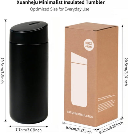 Minimalist Insulated Tumbler for Calm Daily Rituals, 16oz Double Wall Slide Lid Coffee Cup for Home Office Travel (Dark Gray)