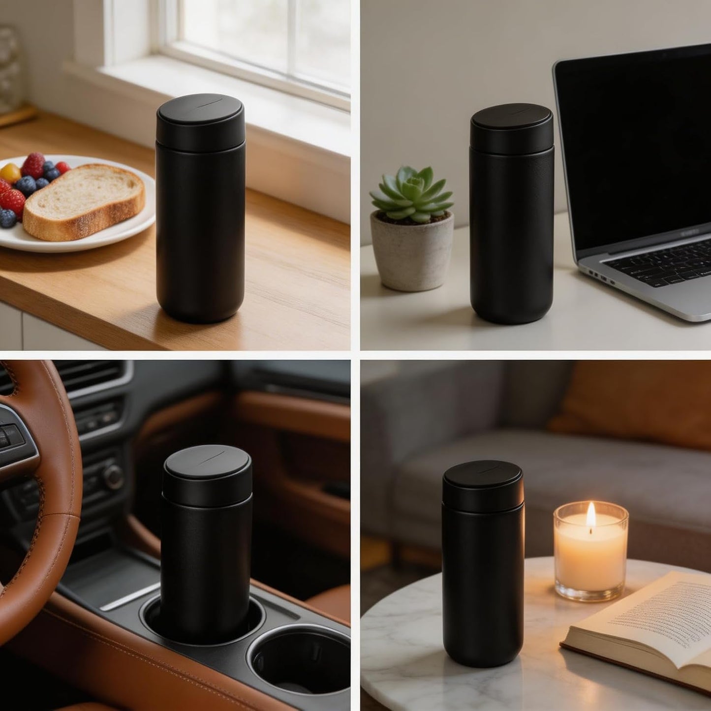 Minimalist Insulated Tumbler for Calm Daily Rituals, 16oz Double Wall Slide Lid Coffee Cup for Home Office Travel (Dark Gray)