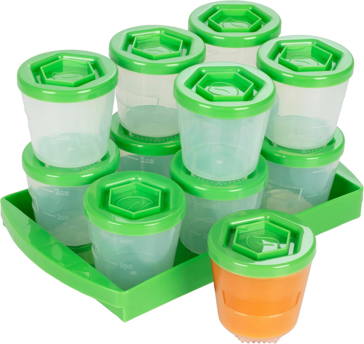 Baby Food Containers: Reusable Stackable Freezer Safe Storage Cups w/ Tray & Dry-erase Marker (Set of 12 - 2oz) BPA & PVC Free