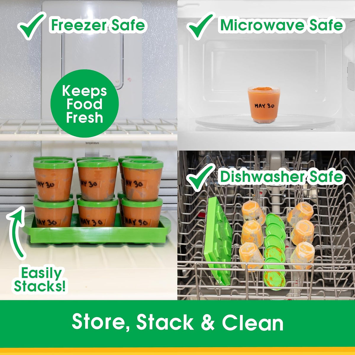 Baby Food Containers: Reusable Stackable Freezer Safe Storage Cups w/ Tray & Dry-erase Marker (Set of 12 - 2oz) BPA & PVC Free