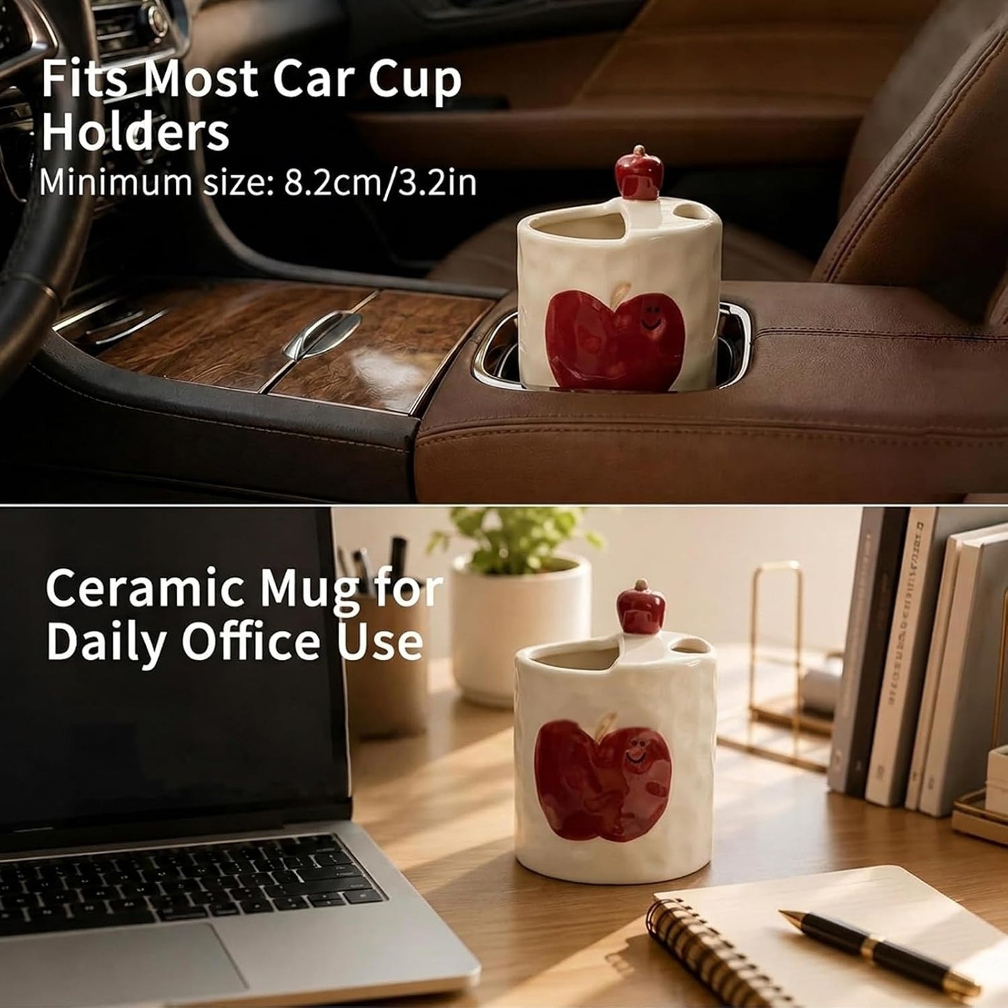 Ceramic Coffee Mug with Half Lid, 12oz Handmade Retro Striped Travel Mug, Minimalist To Go Coffee Cup for Home Office, Reusable Pottery Tumbler, Brown