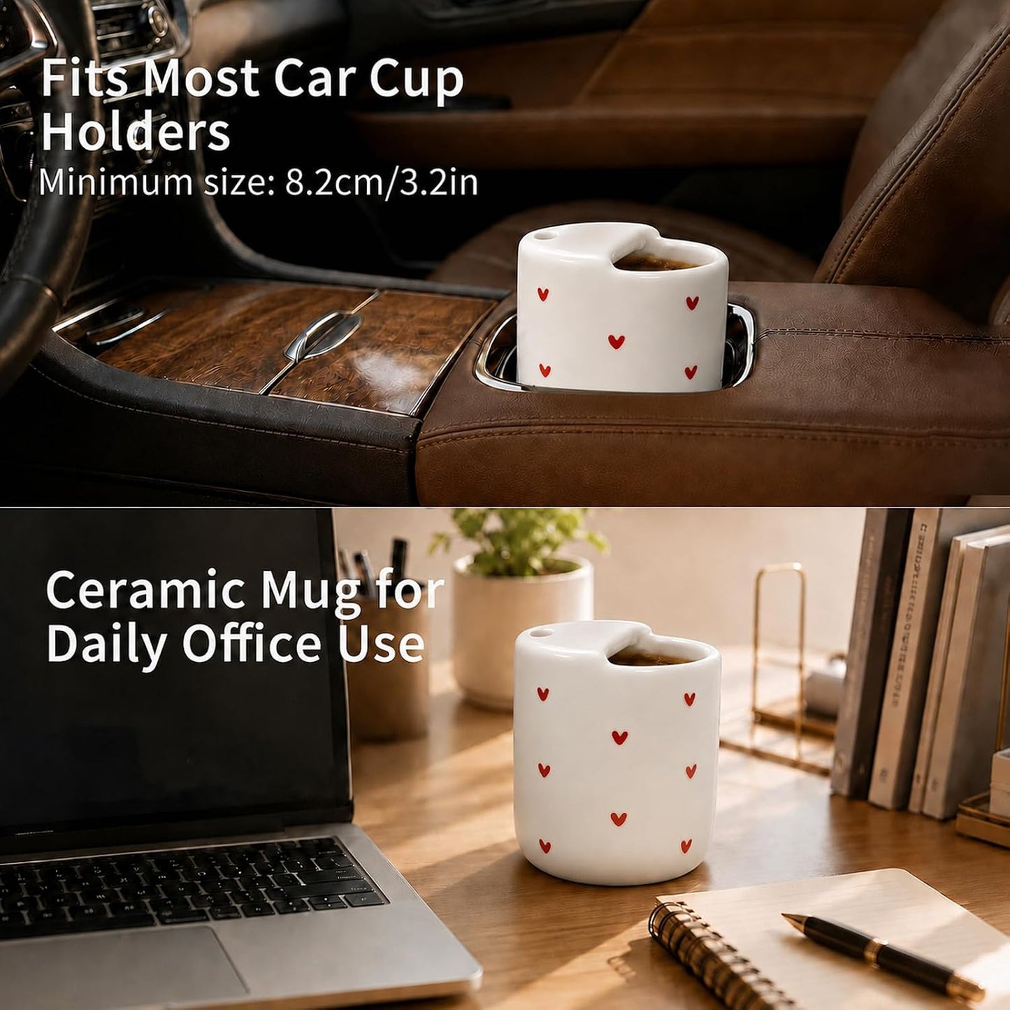 Ceramic Coffee Mug with Half Lid, 12oz Handmade Retro Striped Travel Mug, Minimalist To Go Coffee Cup for Home Office, Reusable Pottery Tumbler, Brown