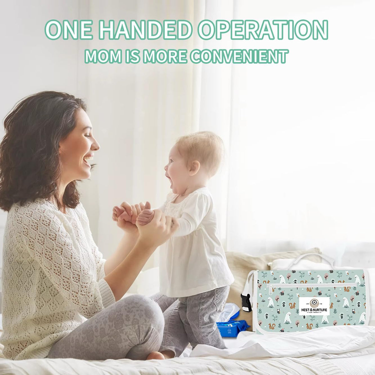 Portable Baby Changing Pad, Waterproof Foldable Diaper Changing Mat with Storage Pockets, Travel Changing Pad for Babies, Forest Animal Print