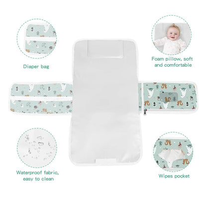 Portable Baby Changing Pad, Waterproof Foldable Diaper Changing Mat with Storage Pockets, Travel Changing Pad for Babies, Forest Animal Print