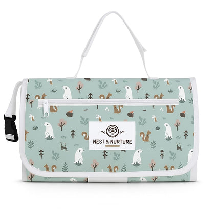 Portable Baby Changing Pad, Waterproof Foldable Diaper Changing Mat with Storage Pockets, Travel Changing Pad for Babies, Forest Animal Print