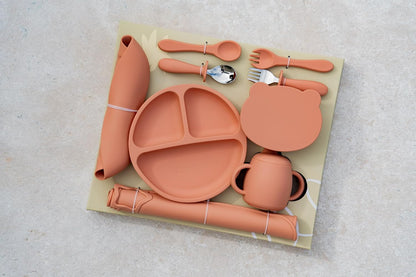 Food-grade Silicone Baby Feeding Set – 10 Pieces | BPA-Free | Includes Plate, Bowl, Sippy cup, 2 Spoons, 2Forks & Bib | Non-Slip, Microwave & Dishwasher Safe – Pink