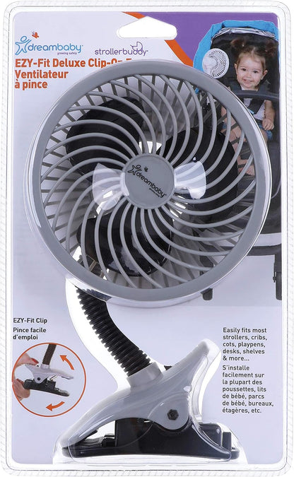 Caged Deluxe EZY-Fit Clip-on Fan - with Flexible Neck for Adjustable Air Flow - Perfect for Strollers, Cribs, Wheelchairs, Beach, Camping & Pool - White - 1 Pack