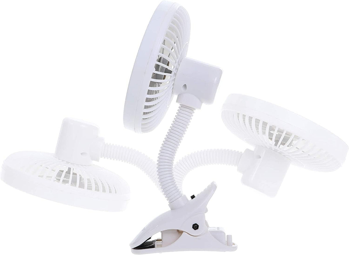 Caged Deluxe EZY-Fit Clip-on Fan - with Flexible Neck for Adjustable Air Flow - Perfect for Strollers, Cribs, Wheelchairs, Beach, Camping & Pool - White - 1 Pack