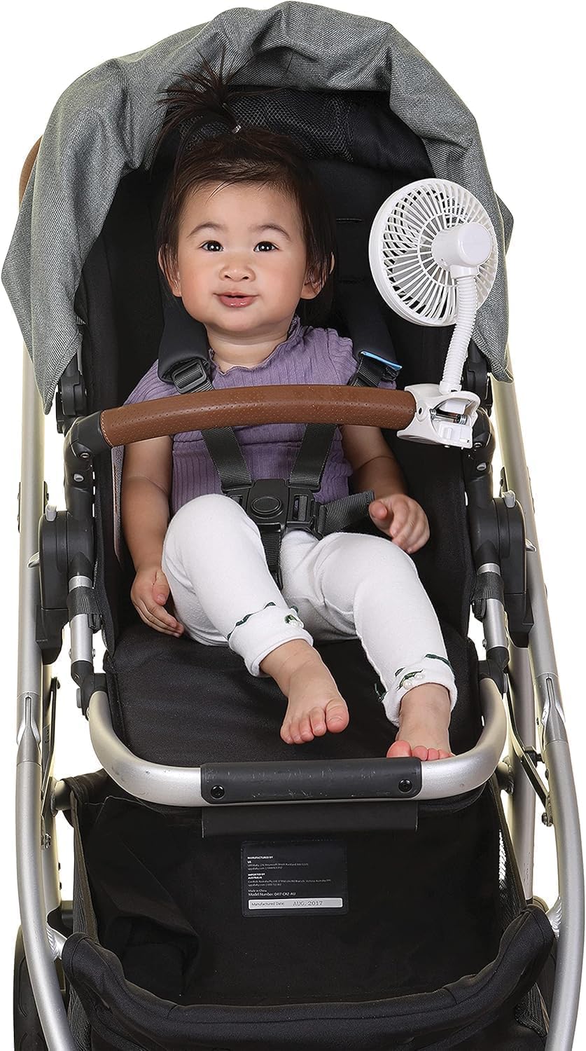 Caged Deluxe EZY-Fit Clip-on Fan - with Flexible Neck for Adjustable Air Flow - Perfect for Strollers, Cribs, Wheelchairs, Beach, Camping & Pool - White - 1 Pack