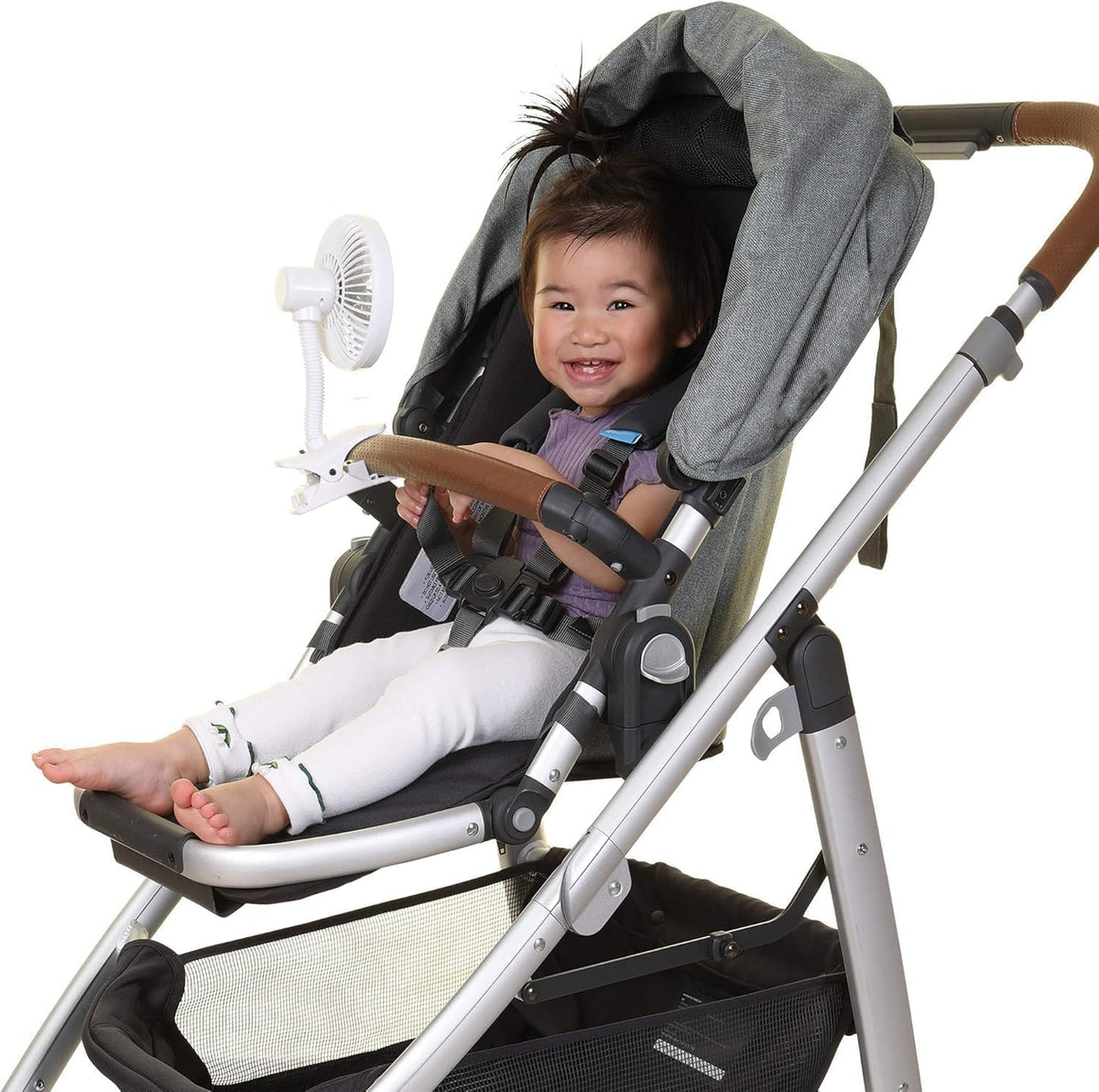 Caged Deluxe EZY-Fit Clip-on Fan - with Flexible Neck for Adjustable Air Flow - Perfect for Strollers, Cribs, Wheelchairs, Beach, Camping & Pool - White - 1 Pack