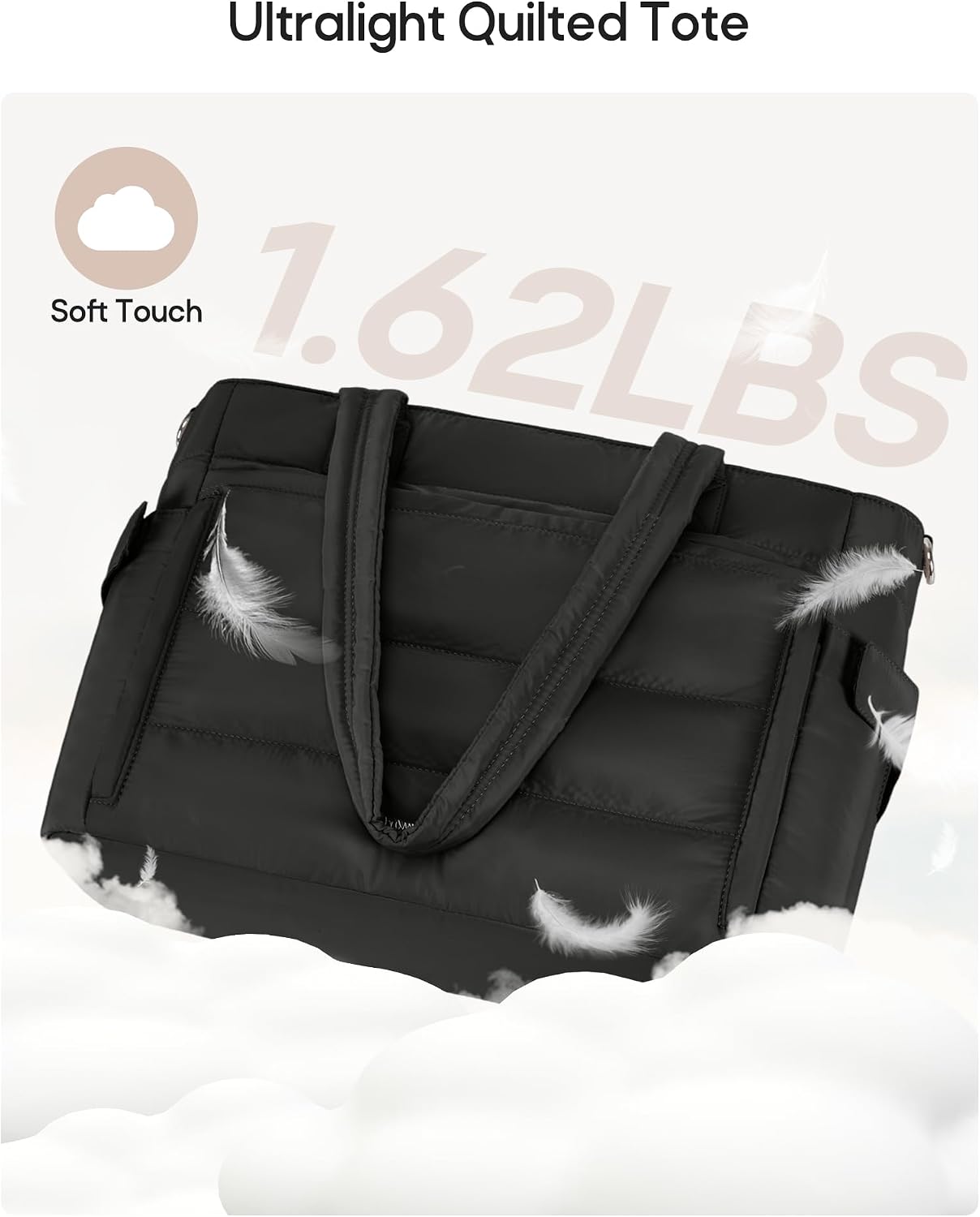 Puffer Tote Bag with 40oz Cup Holder, Quilted Work Bag | Puffy Tote Bag,Fits 15.6" laptop,40oz bottle pockets,Multi-Pocket Organizer,Work School Travel,Lightweight Quilted