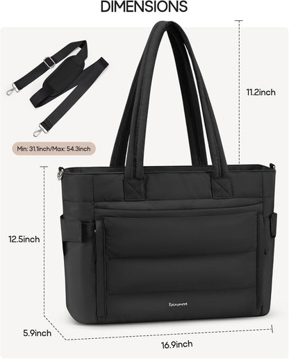 Puffer Tote Bag with 40oz Cup Holder, Quilted Work Bag | Puffy Tote Bag,Fits 15.6" laptop,40oz bottle pockets,Multi-Pocket Organizer,Work School Travel,Lightweight Quilted