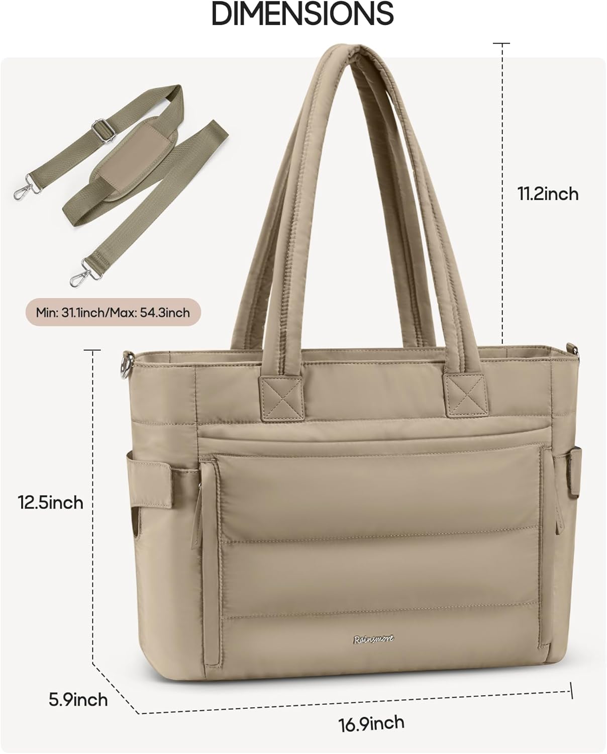 Puffer Tote Bag with 40oz Cup Holder, Quilted Work Bag | Puffy Tote Bag,Fits 15.6" laptop,40oz bottle pockets,Multi-Pocket Organizer,Work School Travel,Lightweight Quilted