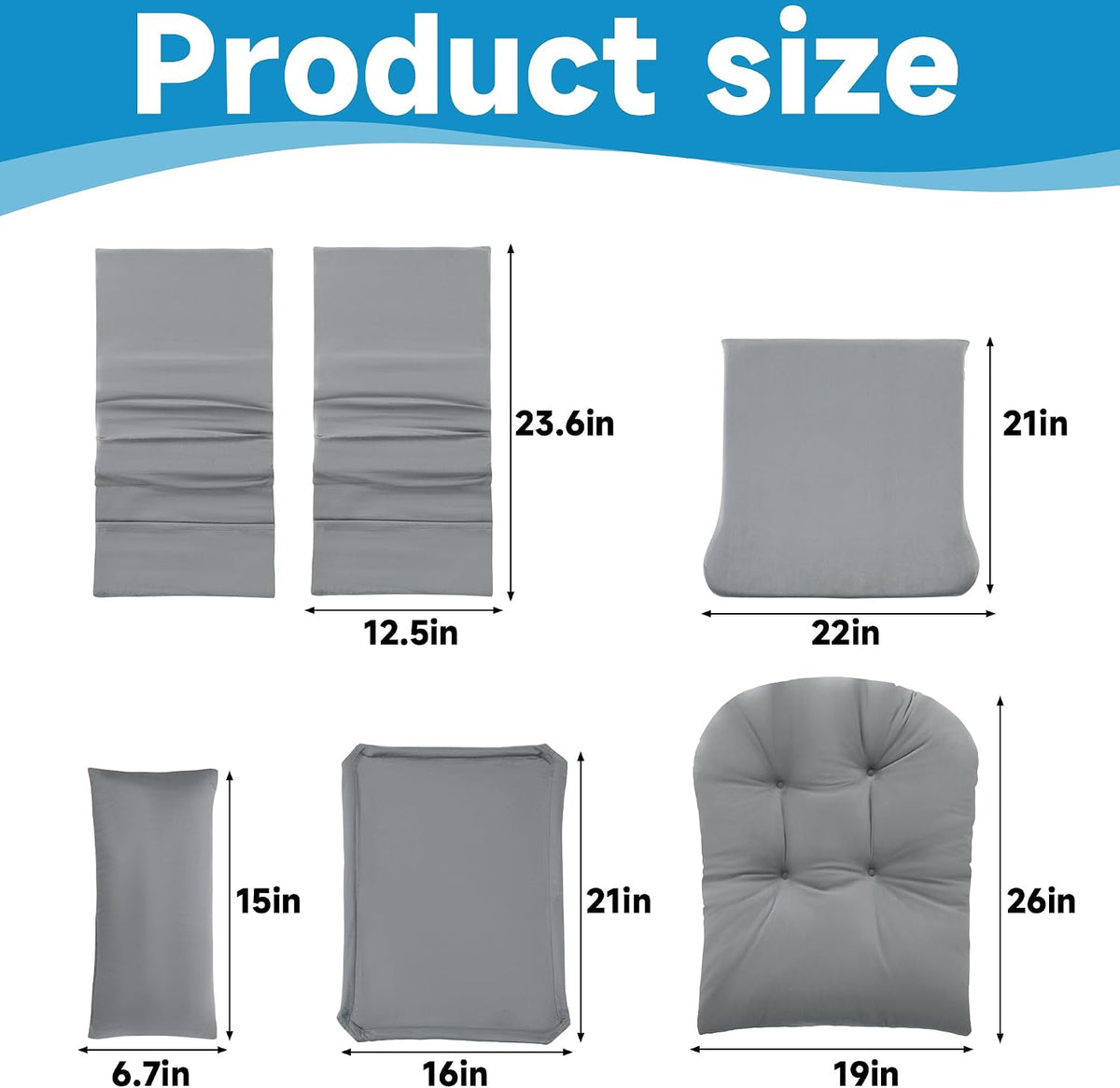 6 PCS Glider Rocker Replacement Cushions with Storage Side Pocket,Foam & Microfiber Filling, Non-Slip & Washable,Thickened & Supportive Velvet Rocking Chair Cushion Set(Gray)