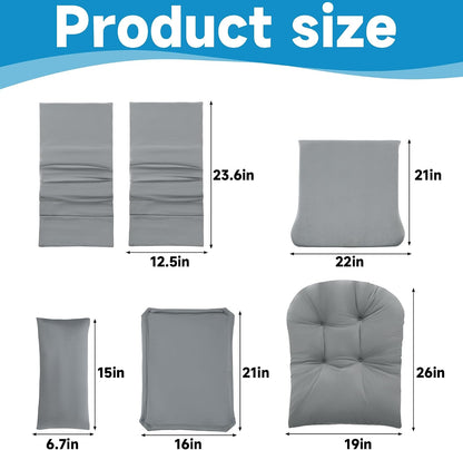 6 PCS Glider Rocker Replacement Cushions with Storage Side Pocket,Foam & Microfiber Filling, Non-Slip & Washable,Thickened & Supportive Velvet Rocking Chair Cushion Set(Gray)