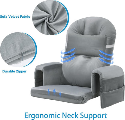 6 PCS Glider Rocker Replacement Cushions with Storage Side Pocket,Foam & Microfiber Filling, Non-Slip & Washable,Thickened & Supportive Velvet Rocking Chair Cushion Set(Gray)