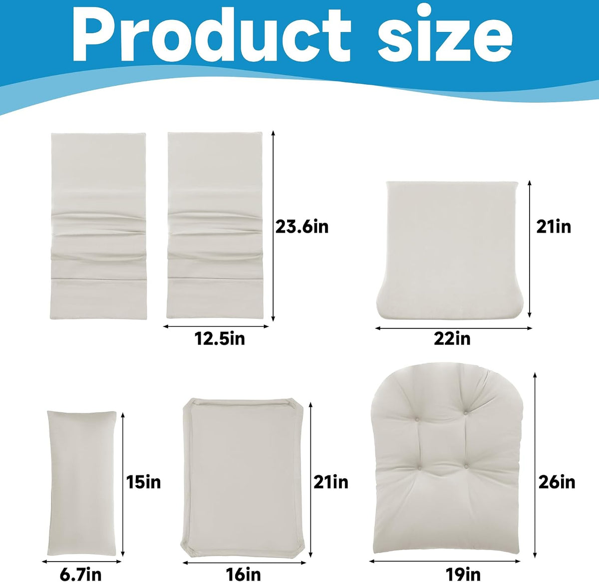 6 PCS Glider Rocker Replacement Cushions with Storage Side Pocket,Foam & Microfiber Filling, Non-Slip & Washable,Thickened & Supportive Velvet Rocking Chair Cushion Set(Gray)