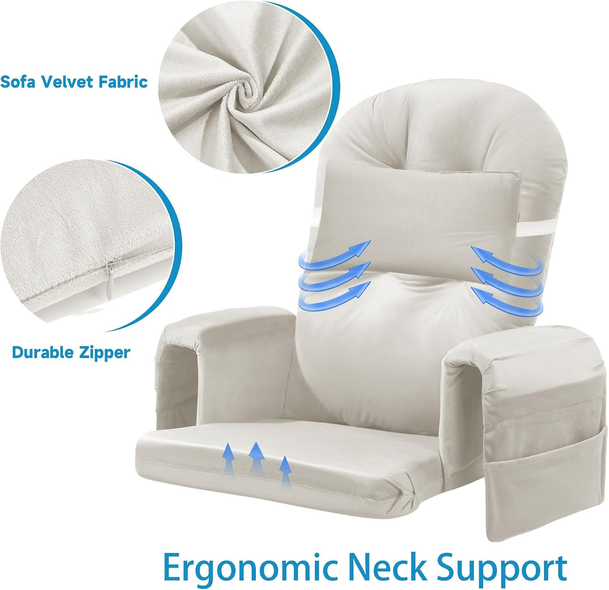 6 PCS Glider Rocker Replacement Cushions with Storage Side Pocket,Foam & Microfiber Filling, Non-Slip & Washable,Thickened & Supportive Velvet Rocking Chair Cushion Set(Gray)