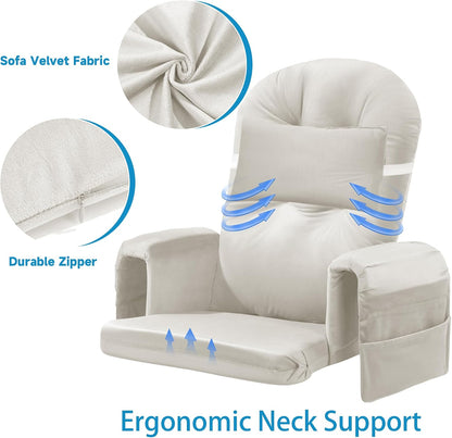 6 PCS Glider Rocker Replacement Cushions with Storage Side Pocket,Foam & Microfiber Filling, Non-Slip & Washable,Thickened & Supportive Velvet Rocking Chair Cushion Set(Gray)