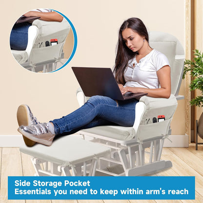 6 PCS Glider Rocker Replacement Cushions with Storage Side Pocket,Foam & Microfiber Filling, Non-Slip & Washable,Thickened & Supportive Velvet Rocking Chair Cushion Set(Gray)