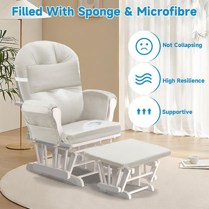 6 PCS Glider Rocker Replacement Cushions with Storage Side Pocket,Foam & Microfiber Filling, Non-Slip & Washable,Thickened & Supportive Velvet Rocking Chair Cushion Set(Gray)