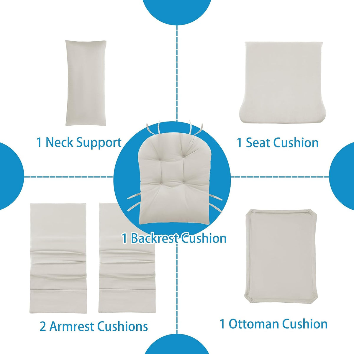 6 PCS Glider Rocker Replacement Cushions with Storage Side Pocket,Foam & Microfiber Filling, Non-Slip & Washable,Thickened & Supportive Velvet Rocking Chair Cushion Set(Gray)