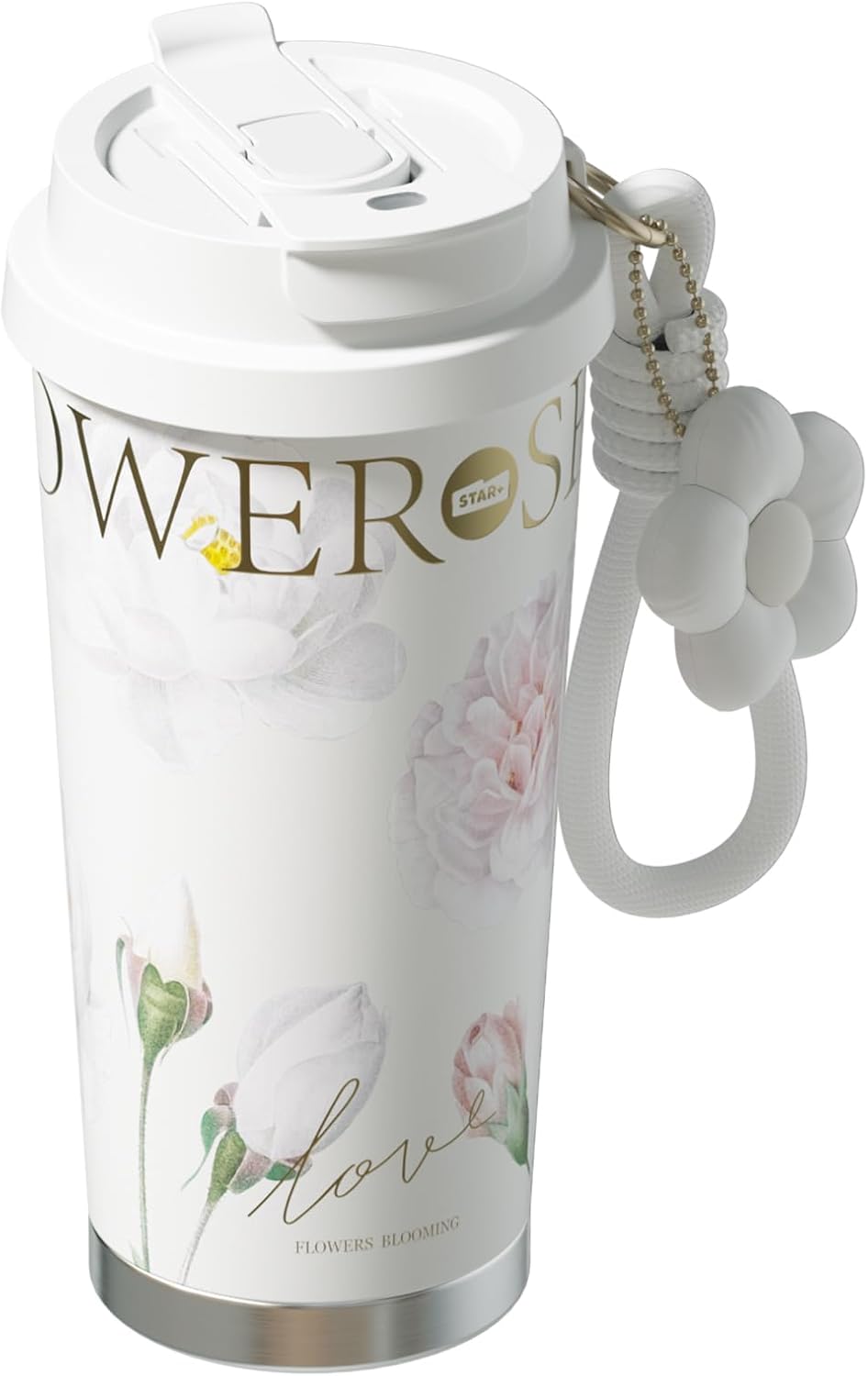 Insulated Travel Coffee Mug,18 oz Stainless Steel Coffee Tumbler with Flip Straw, Double Wall Thermal Cup with Leak Proof Lid,Reusable Ceramic Water Bottle for Office, Pink