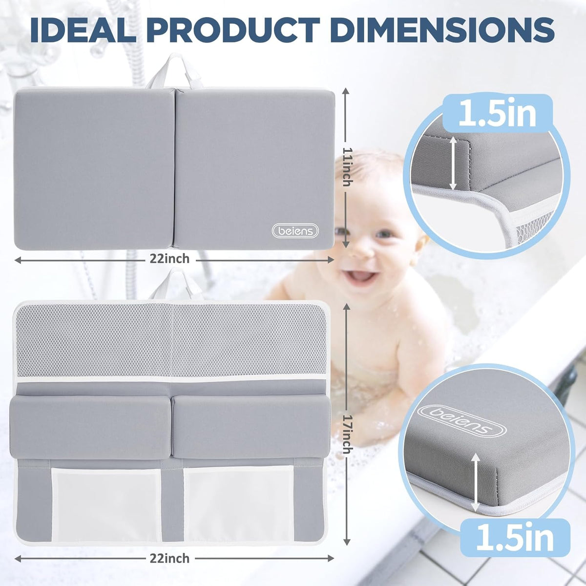 Bath Kneeler and Elbow Rest Pad Set, 1.5 Inch Thick Memory Foam Mat