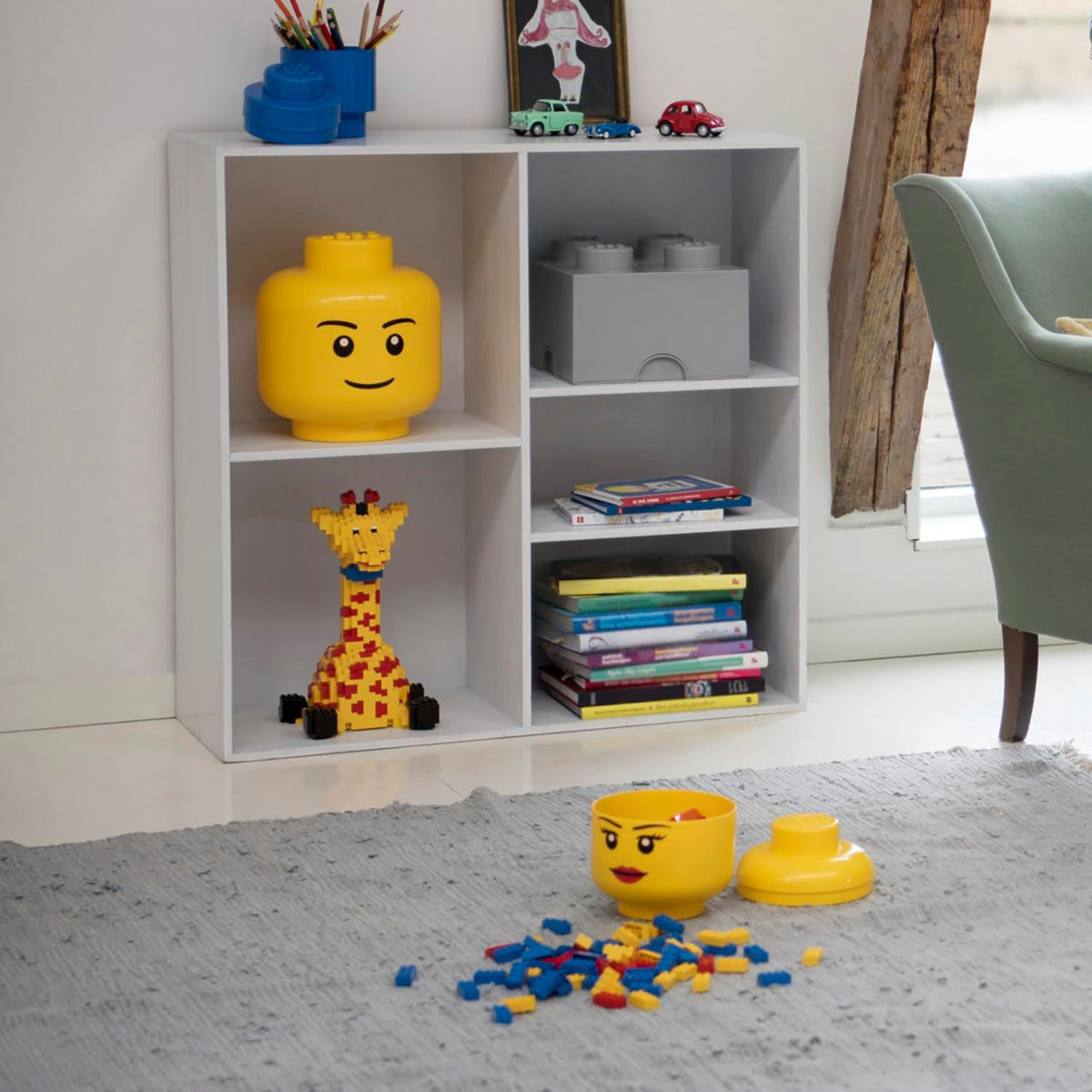 LEGO Storage Heads Stackable Storage Container - Buildable Organizational Bins for Kid’s Toys and Accessories - 9.45 x 9.45 x 10.67in - Large, Pumpkin, Holds 500 Bricks