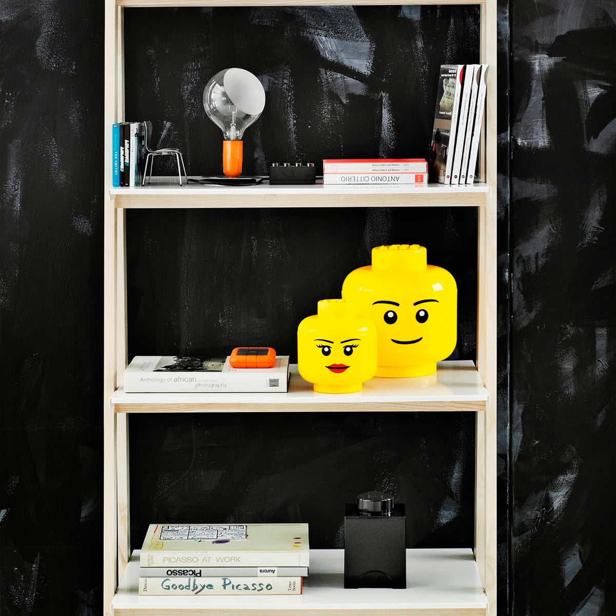 LEGO Storage Heads Stackable Storage Container - Buildable Organizational Bins for Kid’s Toys and Accessories - 9.45 x 9.45 x 10.67in - Large, Pumpkin, Holds 500 Bricks