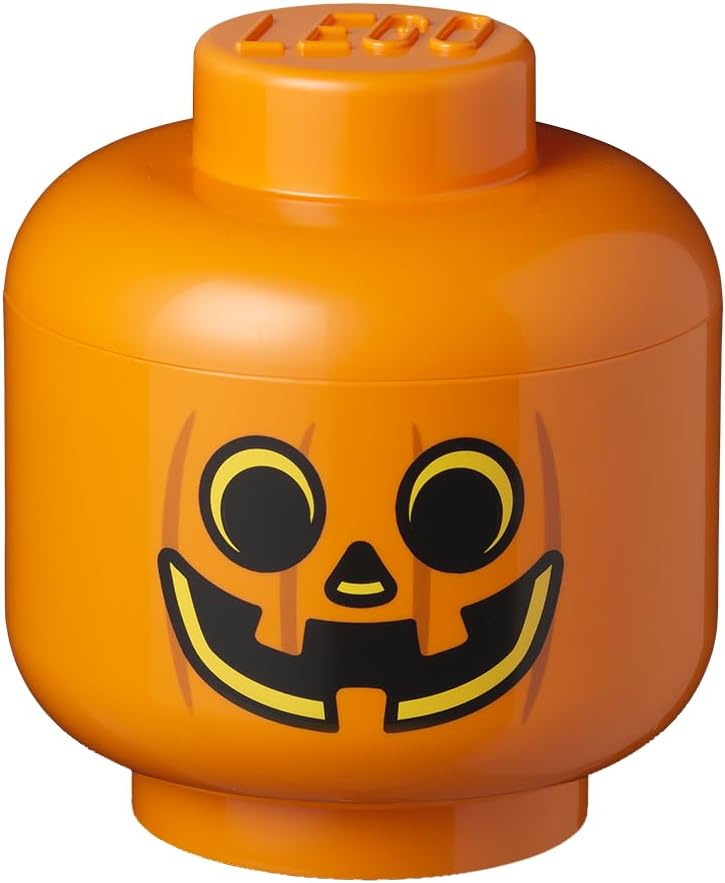 LEGO Storage Heads Stackable Storage Container - Buildable Organizational Bins for Kid’s Toys and Accessories - 9.45 x 9.45 x 10.67in - Large, Pumpkin, Holds 500 Bricks