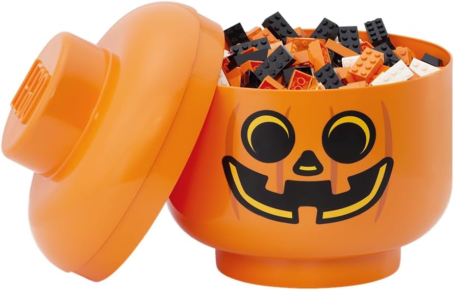 LEGO Storage Heads Stackable Storage Container - Buildable Organizational Bins for Kid’s Toys and Accessories - 9.45 x 9.45 x 10.67in - Large, Pumpkin, Holds 500 Bricks