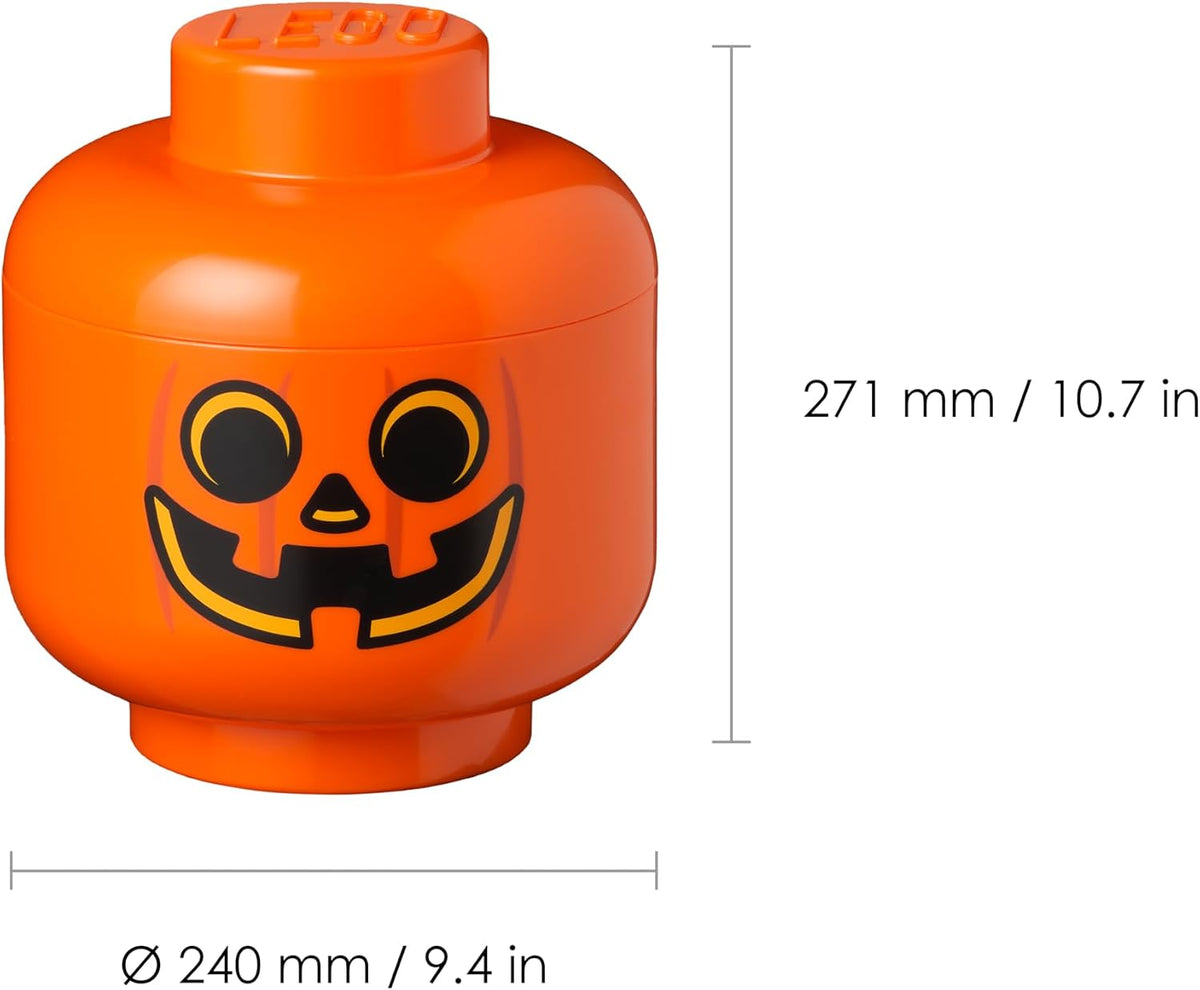 LEGO Storage Heads Stackable Storage Container - Buildable Organizational Bins for Kid’s Toys and Accessories - 9.45 x 9.45 x 10.67in - Large, Pumpkin, Holds 500 Bricks