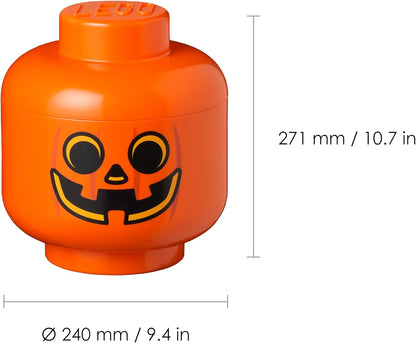 LEGO Storage Heads Stackable Storage Container - Buildable Organizational Bins for Kid’s Toys and Accessories - 9.45 x 9.45 x 10.67in - Large, Pumpkin, Holds 500 Bricks