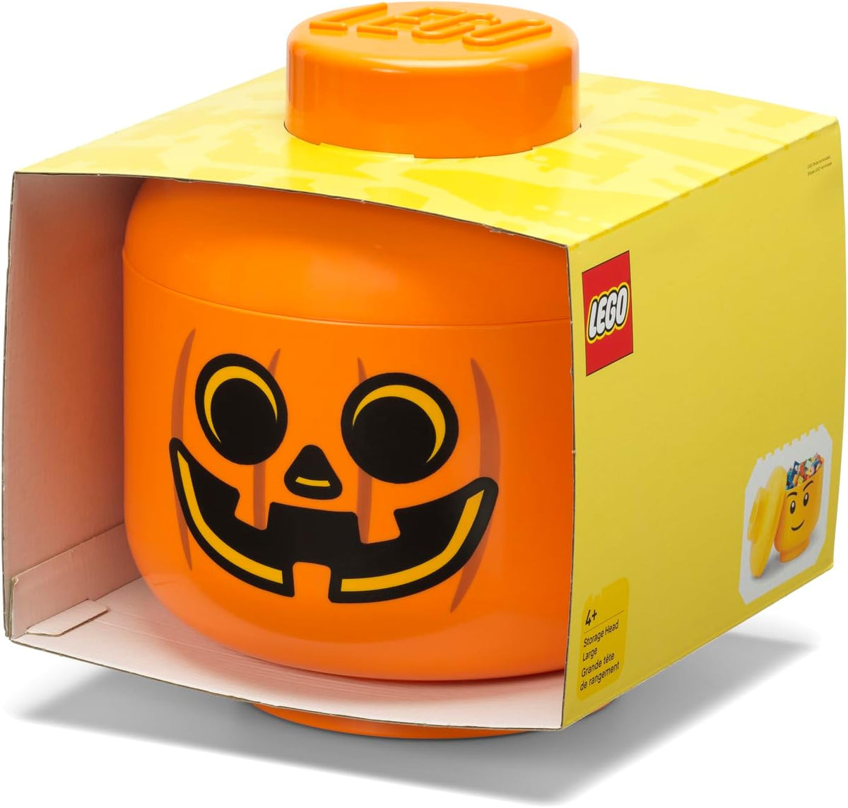 LEGO Storage Heads Stackable Storage Container - Buildable Organizational Bins for Kid’s Toys and Accessories - 9.45 x 9.45 x 10.67in - Large, Pumpkin, Holds 500 Bricks