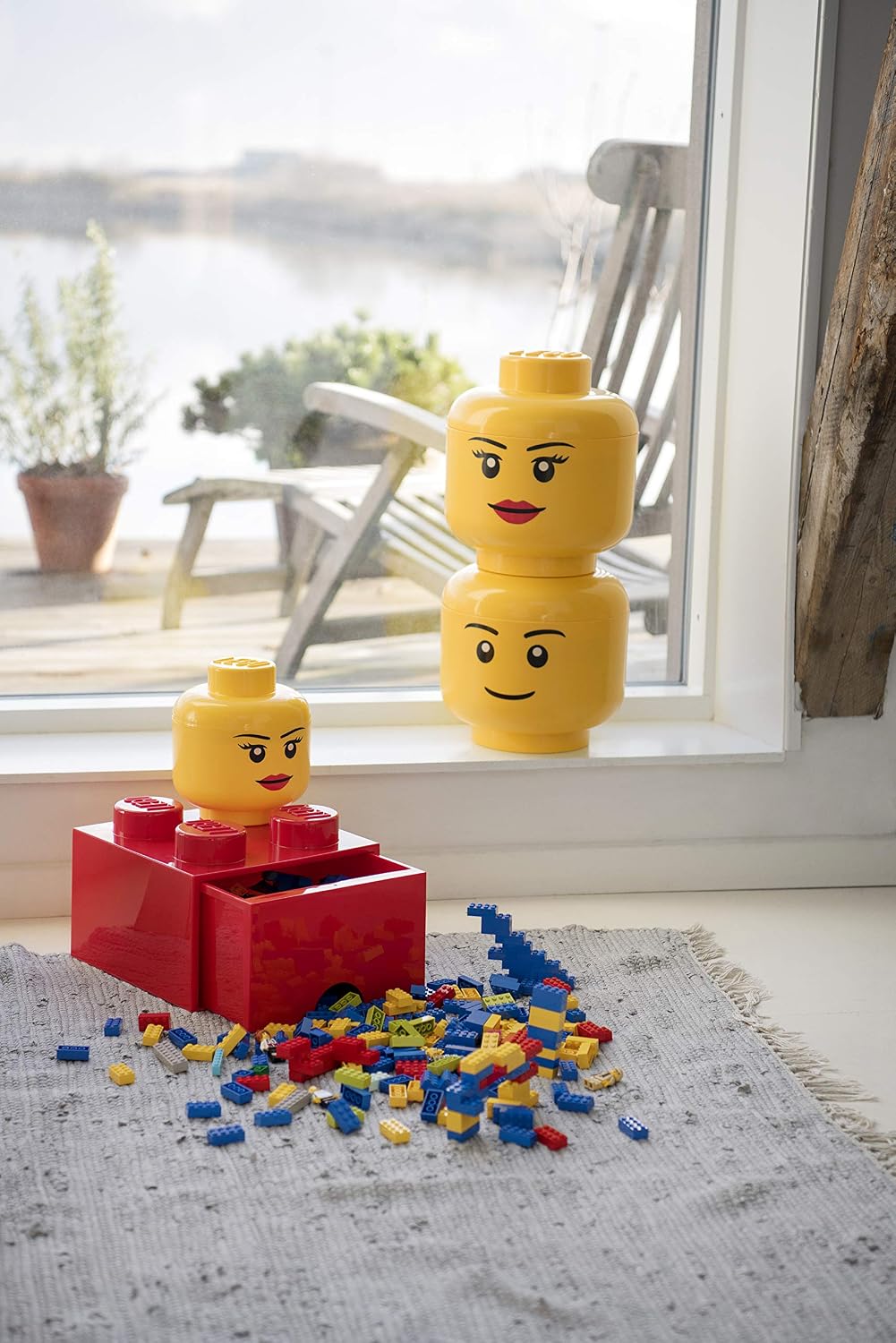 LEGO Storage Heads Stackable Storage Container - Buildable Organizational Bins for Kid’s Toys and Accessories - 9.45 x 9.45 x 10.67in - Large, Pumpkin, Holds 500 Bricks