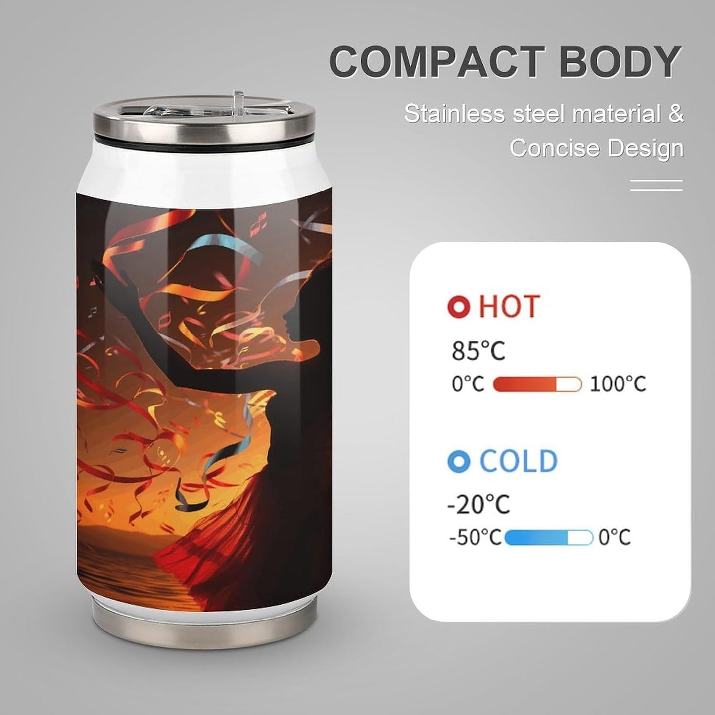 Dance Music Tumblers Stainless Steel Insulated Tumbler Cola Can Vintage Travel Coffee Tumbler Aesthetic Retro Coffee Mug Travel Cup Keeps Drinks Cold & Hot for Outdoor 300ml