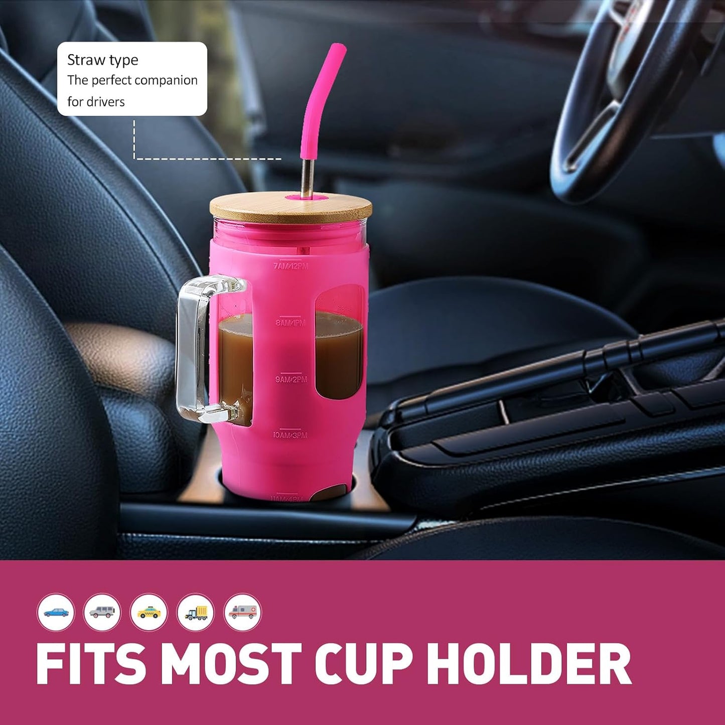 Glass Tumbler with Lid, 32 oz Glass Cup with Handle, Glass Water Bottles with Time Marker, 2 Straws - Pearl Straw & Silicone Protective Sleeve - Olive
