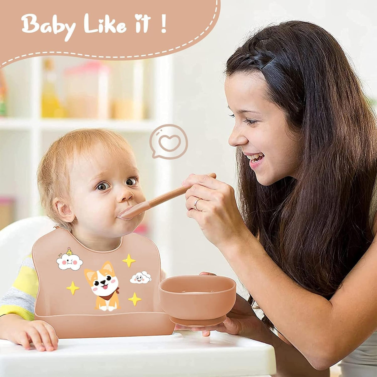 9PCS Silicone Feeding Set for Baby Led Weaning - Non Toxic Food Grade Suction Plates & Bowls, Soft Silicone Bibs with Pocket, Self Feeding Spoons & Utensils for 6-36 Months Infants Toddlers, Dishwashe