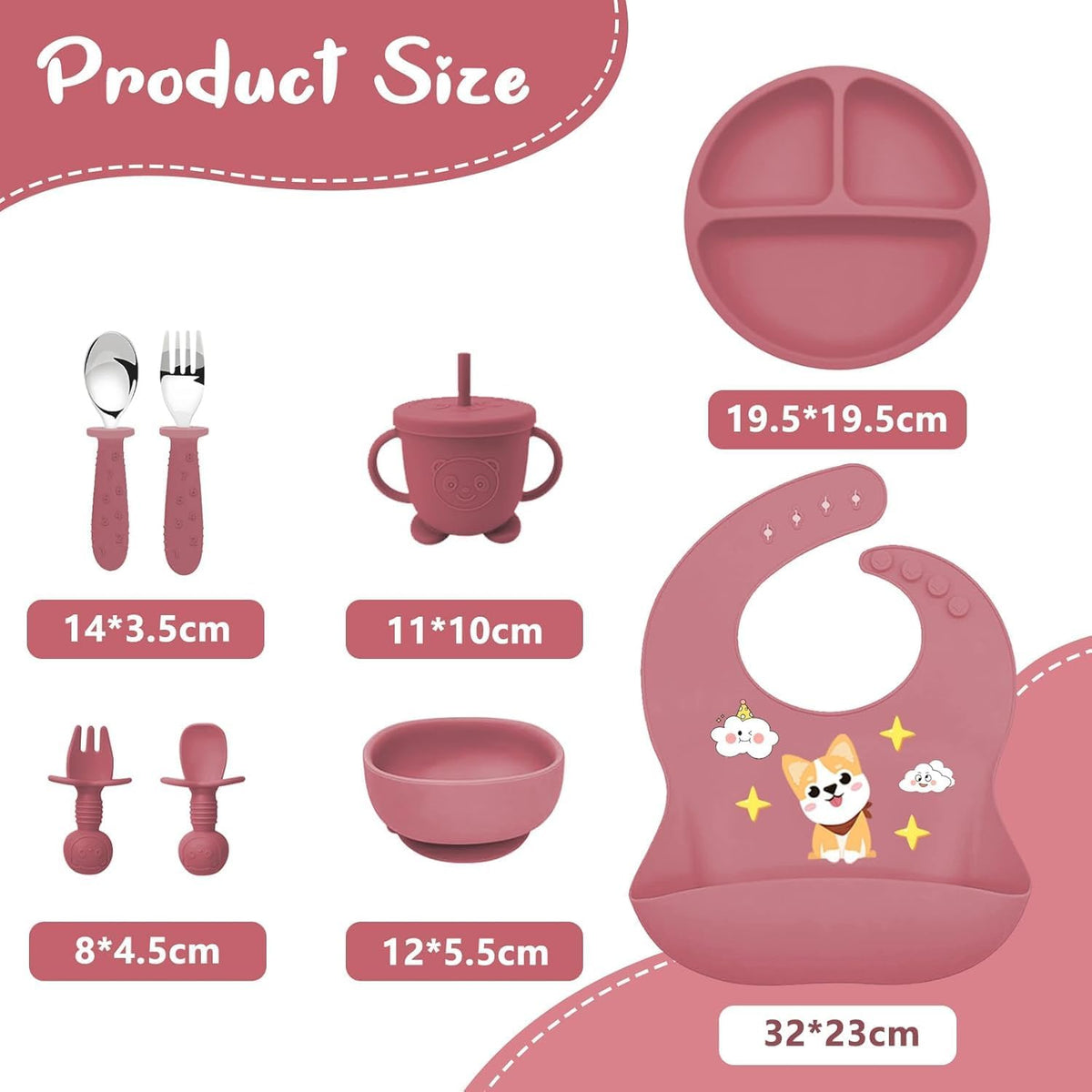 9PCS Silicone Feeding Set for Baby Led Weaning - Non Toxic Food Grade Suction Plates & Bowls, Soft Silicone Bibs with Pocket, Self Feeding Spoons & Utensils for 6-36 Months Infants Toddlers, Dishwashe