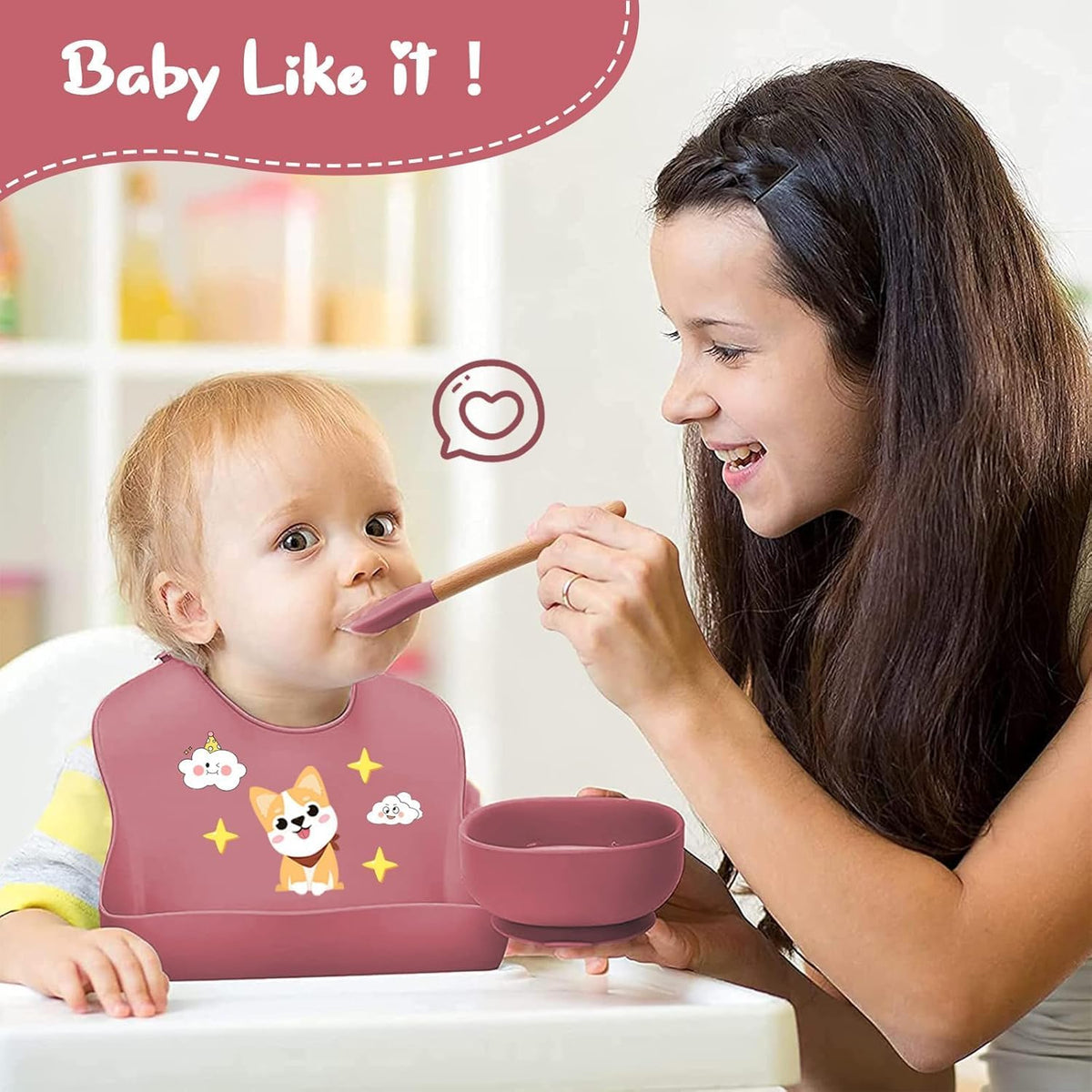9PCS Silicone Feeding Set for Baby Led Weaning - Non Toxic Food Grade Suction Plates & Bowls, Soft Silicone Bibs with Pocket, Self Feeding Spoons & Utensils for 6-36 Months Infants Toddlers, Dishwashe