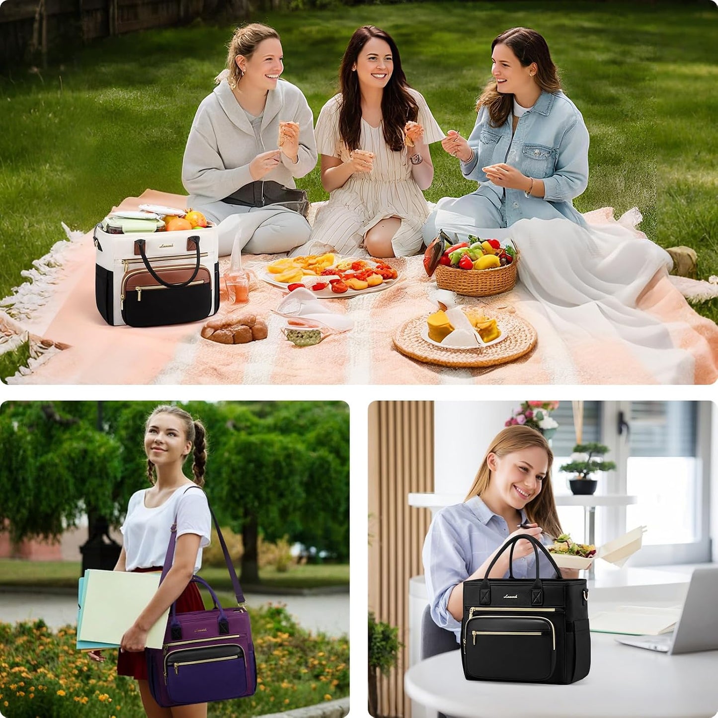 Insulated Lunch Box for Women,Large Adult Lunch Cooler Bag Women | Wide Opening Leakproof Cooler Bag with Cup Holder,Lunch Teacher Tote Bag for Work,Picnic,Beach,Family,College,Gift,13L - Colors A