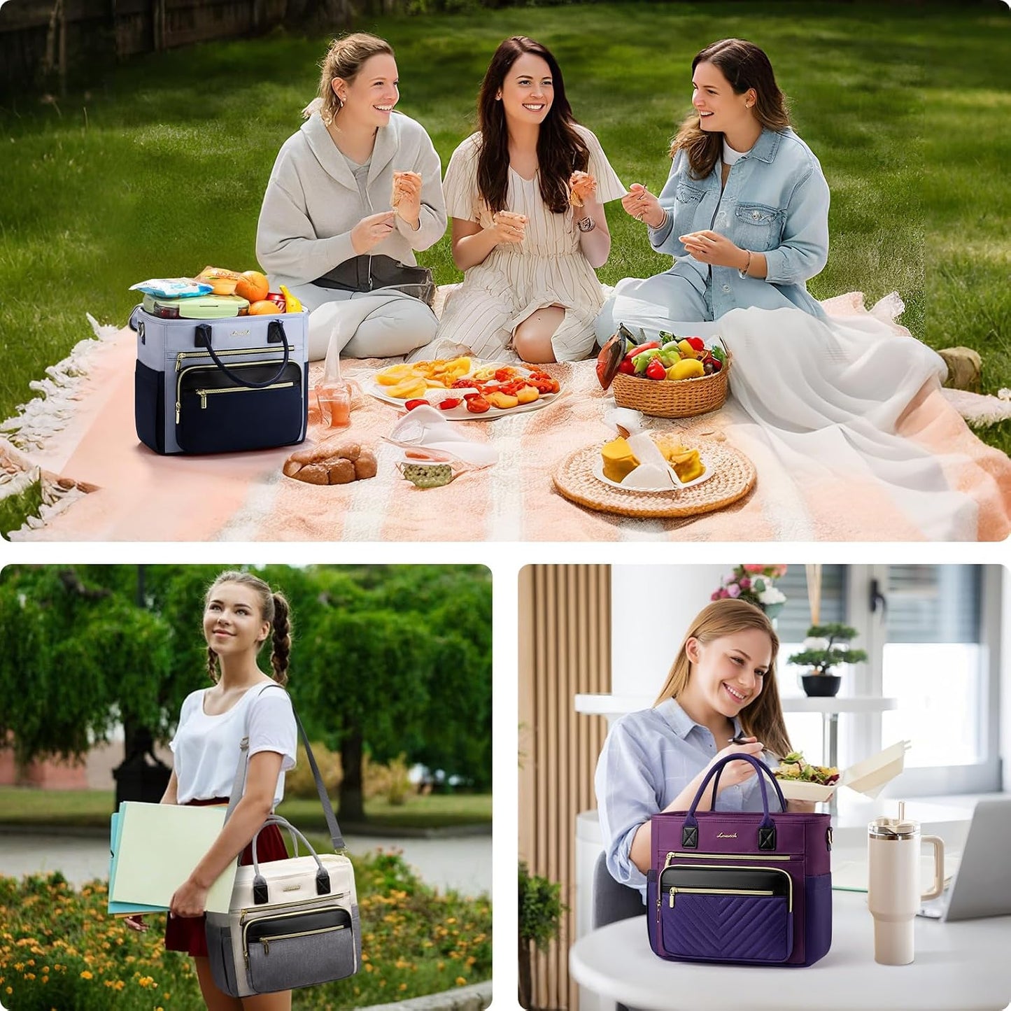 Insulated Lunch Box for Women,Large Adult Lunch Cooler Bag Women | Wide Opening Leakproof Cooler Bag with Cup Holder,Lunch Teacher Tote Bag for Work,Picnic,Beach,Family,College,Gift,13L - Colors A