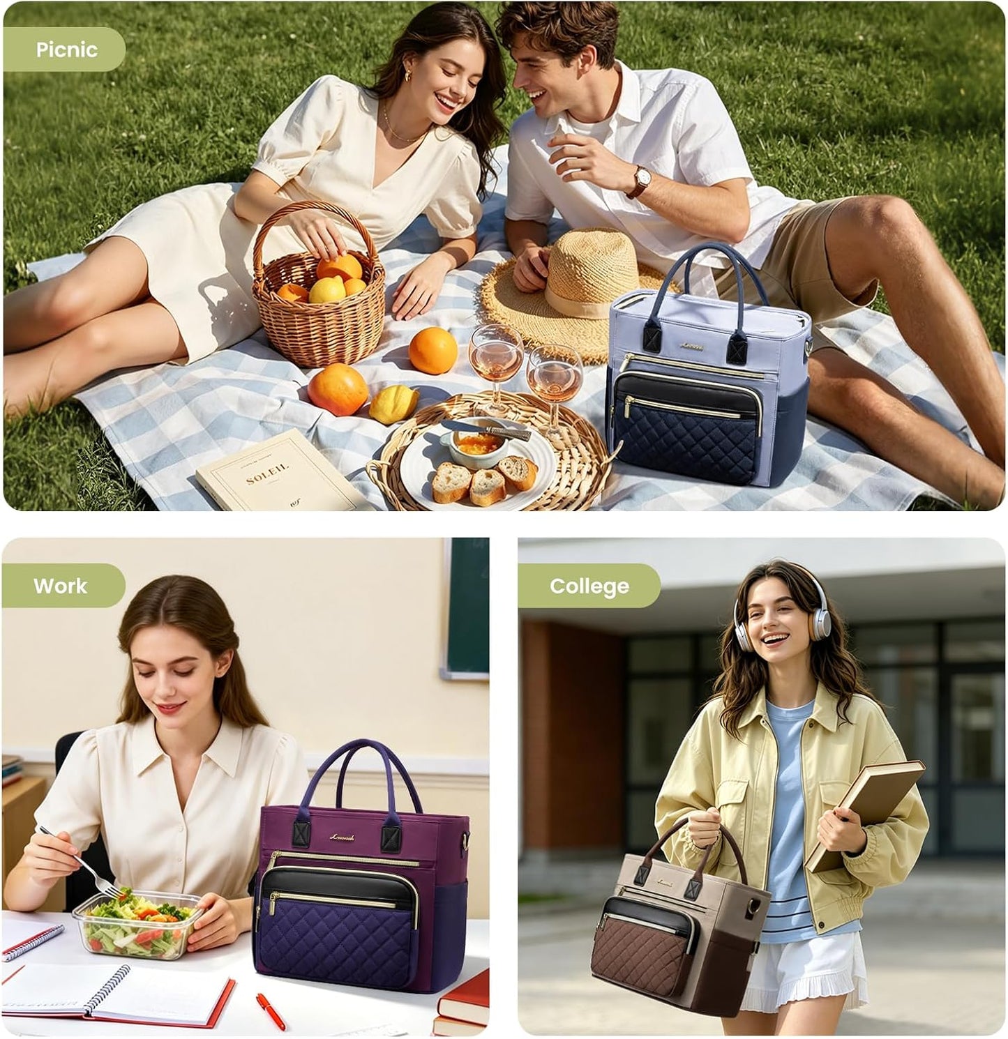 Insulated Lunch Box for Women,Large Adult Lunch Cooler Bag Women | Wide Opening Leakproof Cooler Bag with Cup Holder,Lunch Teacher Tote Bag for Work,Picnic,Beach,Family,College,Gift,13L - Colors A
