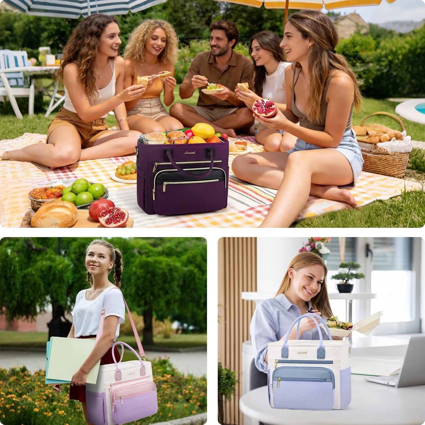 Insulated Lunch Box for Women,Large Adult Lunch Cooler Bag Women | Wide Opening Leakproof Cooler Bag with Cup Holder,Lunch Teacher Tote Bag for Work,Picnic,Beach,Family,College,Gift,13L - Colors A