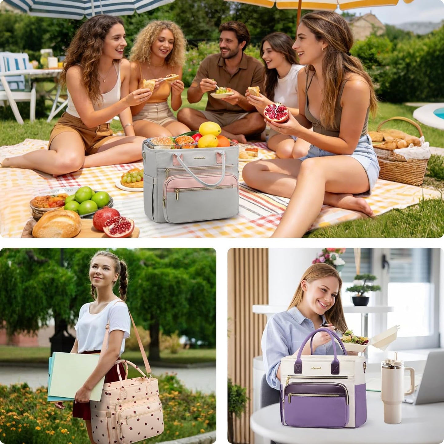 Insulated Lunch Box for Women,Large Adult Lunch Cooler Bag Women | Wide Opening Leakproof Cooler Bag with Cup Holder,Lunch Teacher Tote Bag for Work,Picnic,Beach,Family,College,Gift,13L - Colors A