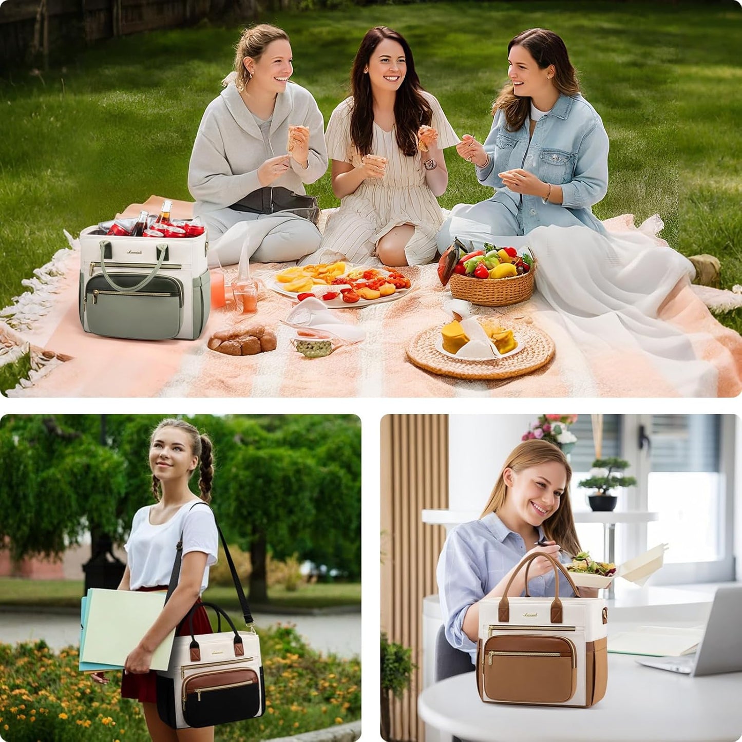 Insulated Lunch Box for Women,Large Adult Lunch Cooler Bag Women | Wide Opening Leakproof Cooler Bag with Cup Holder,Lunch Teacher Tote Bag for Work,Picnic,Beach,Family,College,Gift,13L - Colors A